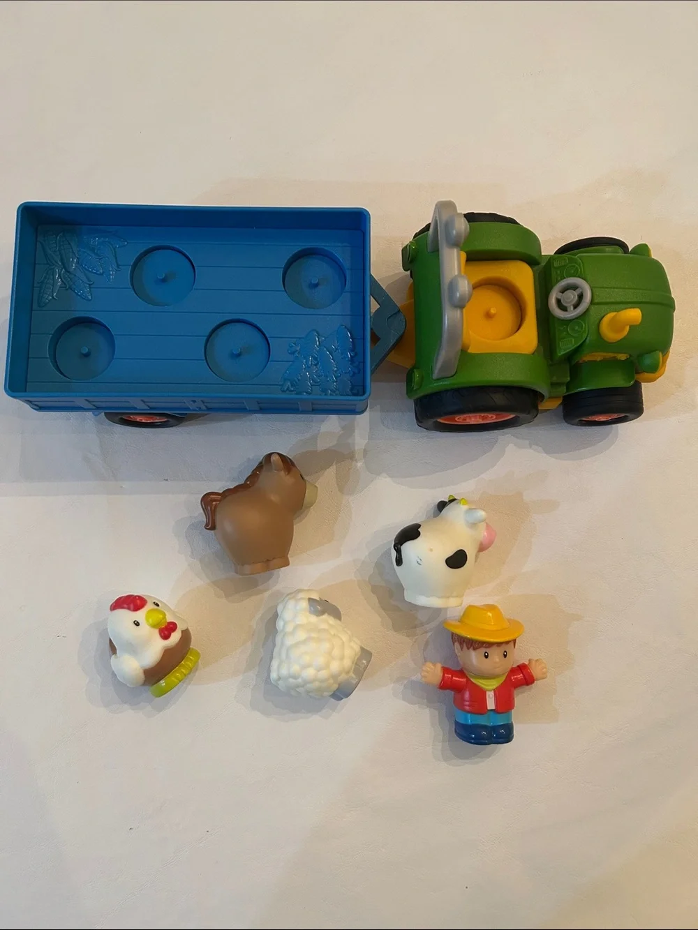 Green Tractor Toy with Trailer and Farm Animals